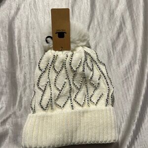white fuzzy rhinestone toboggan